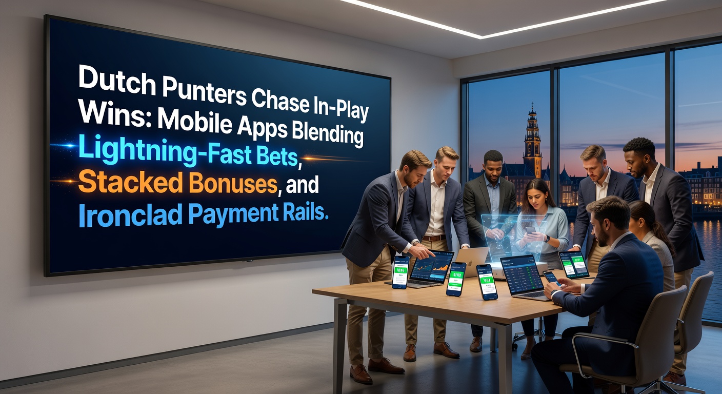Nederlandse gokkers op mobiele app tijdens live voetbalwedstrijd, met in-play opties zichtbaar op scherm